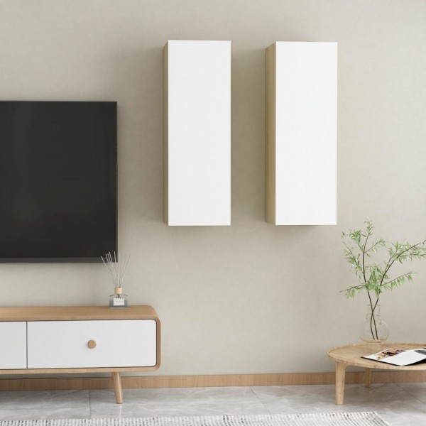 Muebles para TV 2 uds contrachapada blanco roble 30.5x30x90 cm