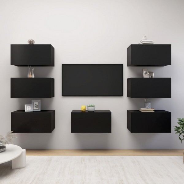 Muebles para TV 7 unidades aglomerado negro 30.5x30x60 cm