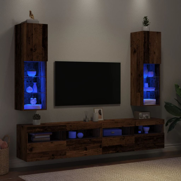 Muebles TV con luces LED 2 uds madera envejecida 30.5x30x102 cm