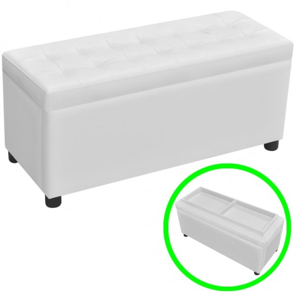 Otomana de almacenamiento de cuero artificial blanco