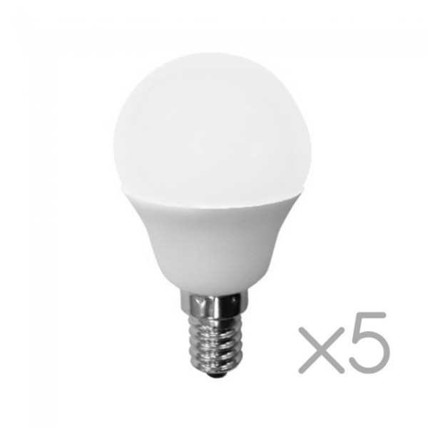 Pack 5 Bombillas LED E14 Esféricas 6W (luz neutra)