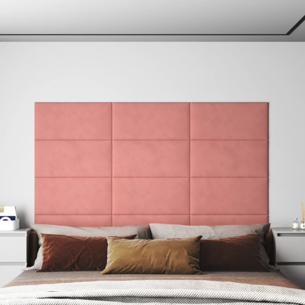 Paneles de pared 12 uds terciopelo rosa 60x30 cm 2.16 m²