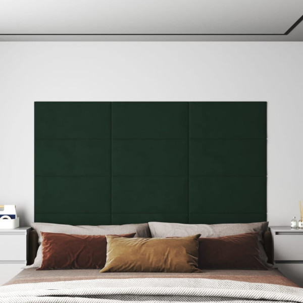 Paneles de pared 12 uds terciopelo verde oscuro 60x30 cm 2.16m²