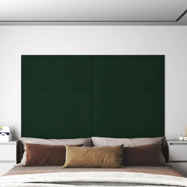 Paneles de pared 12 uds terciopelo verde oscuro 90x15 cm 1.62m²