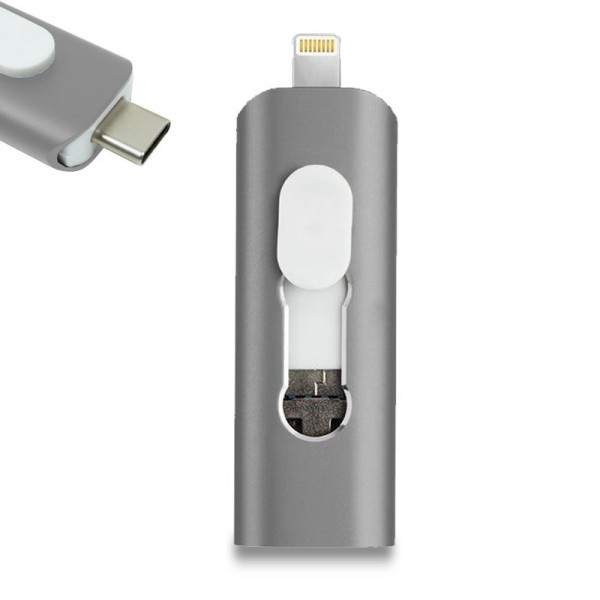 Pen Drive USB x32 GB COOL (3 En 1) Lightning / Tipo-C / USB Gris