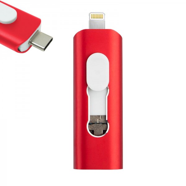 Pen Drive USB x32 GB COOL (3 en 1) Lightning / Tipo-C / USB Rojo