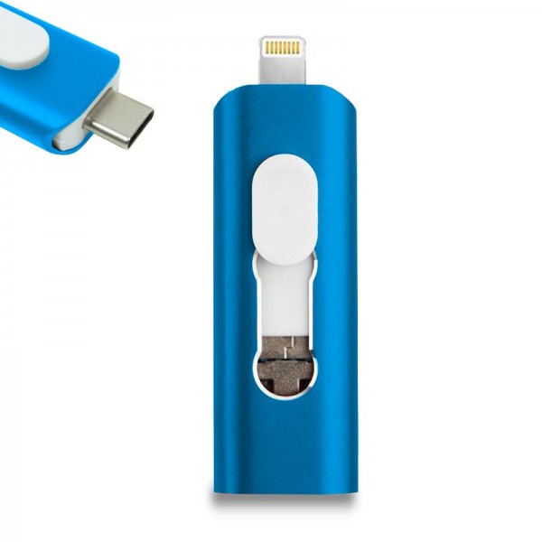 Pen Drive USB x64 GB COOL (3 en 1) Lightning / Tipo-C / USB Azul