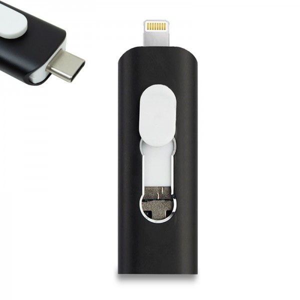 Pen Drive USB x64 GB COOL (3 En 1) Lightning / Tipo-C / USB Negro