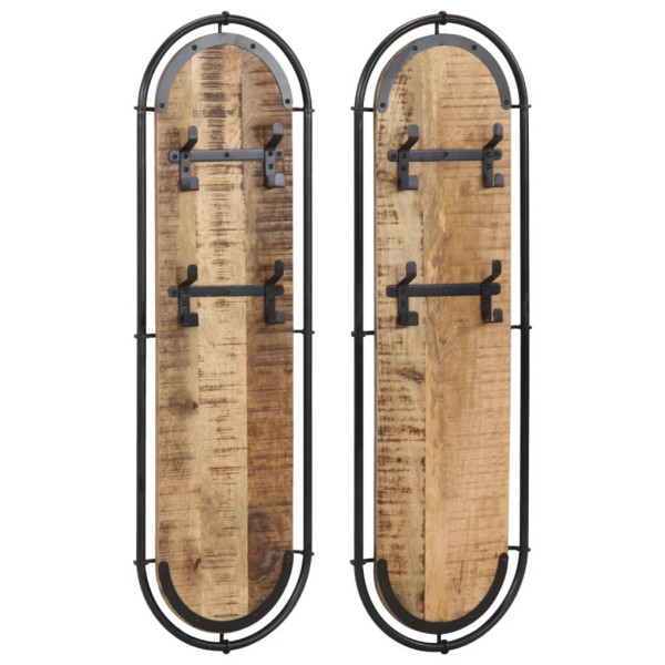 Percheros de pared 4 ganchos 2 uds madera maciza mango rugosa