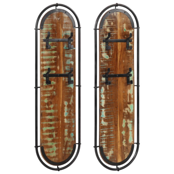 Percheros de pared con 4 ganchos 2 uds madera maciza reciclada