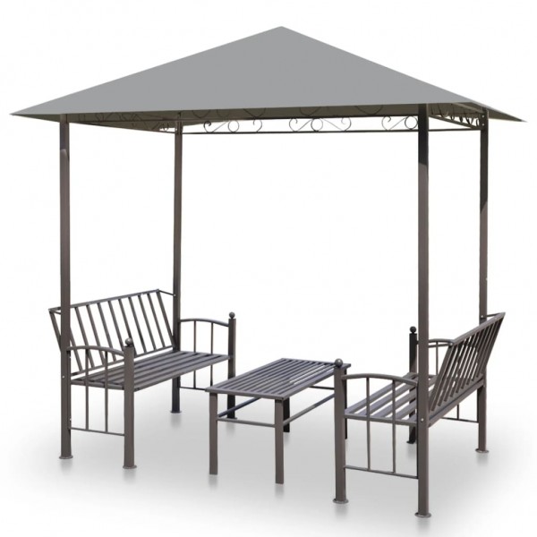 Pérgola de jardín con mesa y bancos 2.5x1.5x2.4 m gris