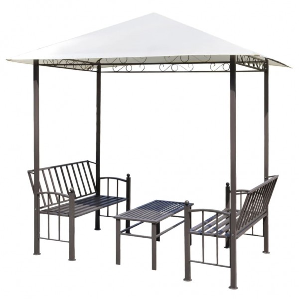 Pérgola de jardín con mesa y bancos 2.5x1.5x2.4 m