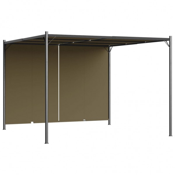 Pérgola de jardín con tejado retráctil gris taupe 3x3m 180 g/m²
