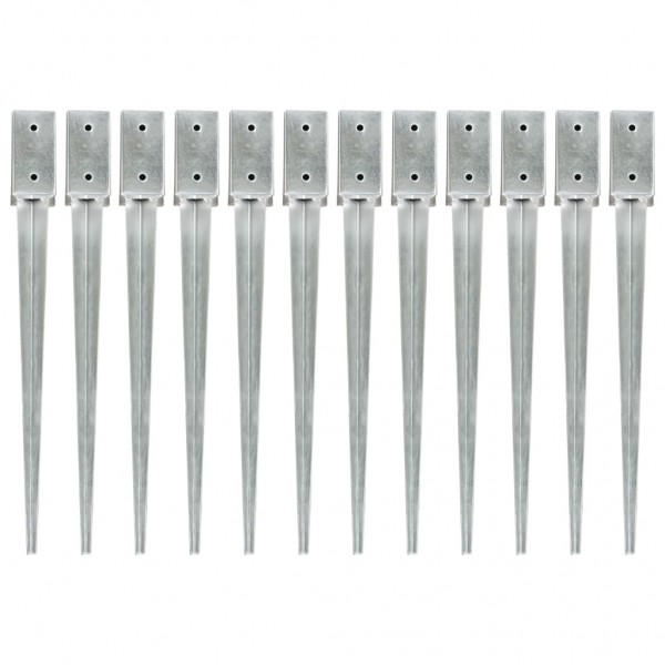 Picas de tierra 12 uds acero galvanizado plateado 7x7x75 cm