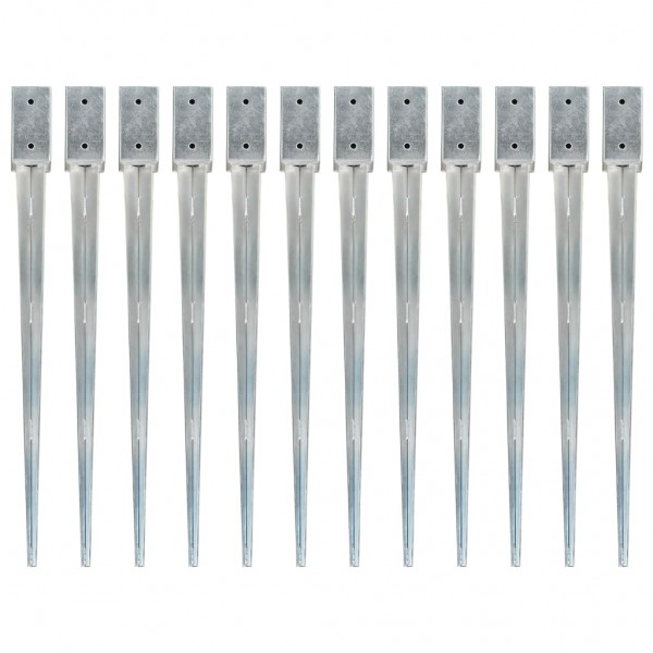 Picas de tierra 12 uds acero galvanizado plateado 7x7x90 cm