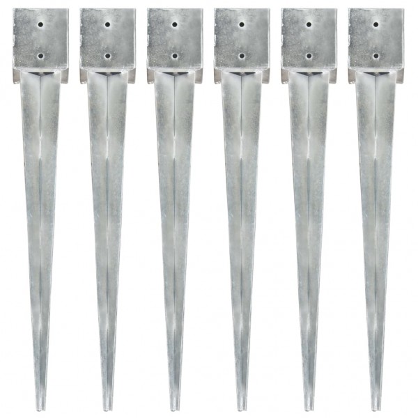 Picas de tierra 6 uds acero galvanizado plateado 12x12x89 cm