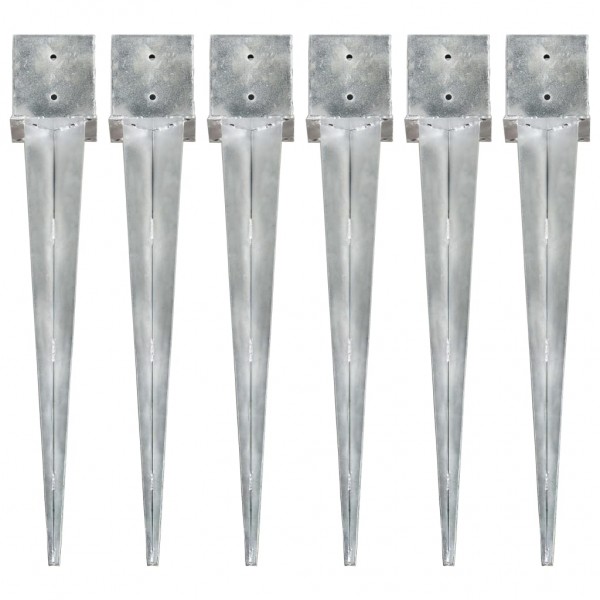 Picas de tierra 6 uds acero galvanizado plateado 14x14x91 cm