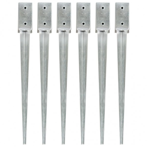 Picas de tierra 6 uds acero galvanizado plateado 7x7x75 cm