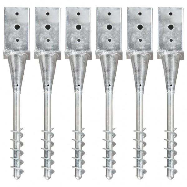 Picas de tierra 6 uds acero galvanizado plateado 8x8x57 cm