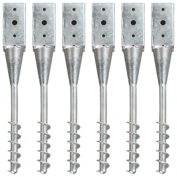 Picas de tierra 6 unidades acero galvanizado plateado 7x7x56 cm