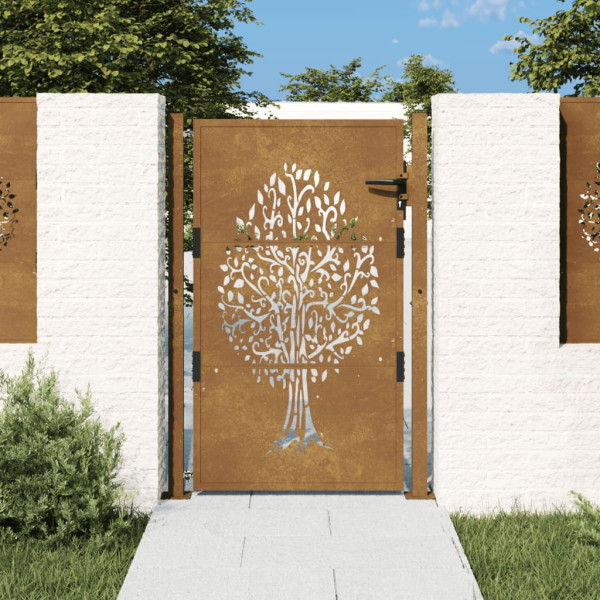 Puerta de jardín acero corten diseño árbol 105x155 cm