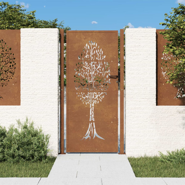 Puerta de jardín acero corten diseño árbol 105x205 cm