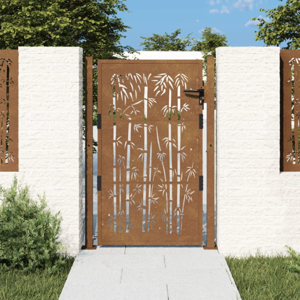 Puerta de jardín acero corten diseño bambú 105x130 cm