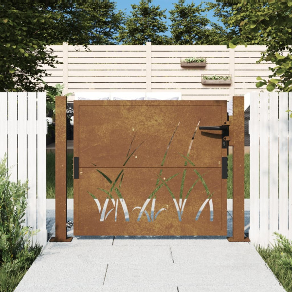 Puerta de jardín acero corten diseño hierba 105x105 cm