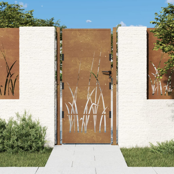 Puerta de jardín acero corten diseño hierba 105x180 cm