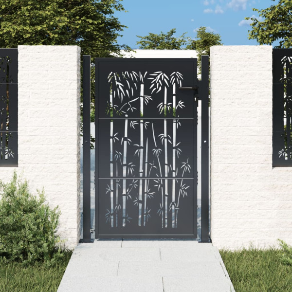 Puerta de jardín acero gris antracita diseño bambú 105x130 cm