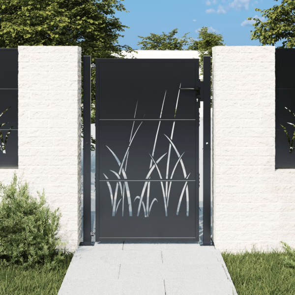 Puerta de jardín acero gris antracita diseño hierba 105x155 cm
