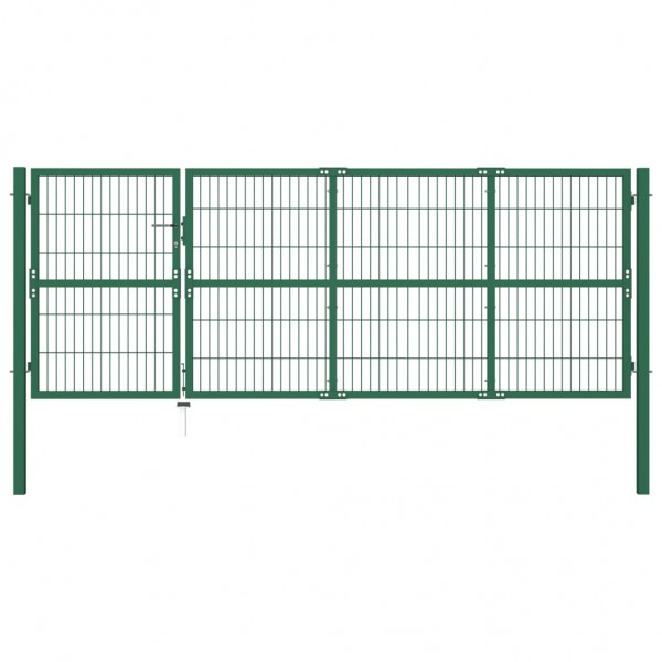 Puerta de valla de jardín con postes acero verde 350x120 cm