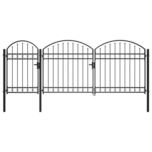 Puerta de valla jardín con arco superior acero negro 2.25x4 m