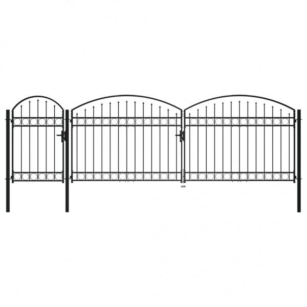 Puerta de valla jardín con arco superior acero negro 2x5 m