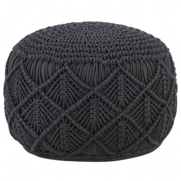 Puf de macramé hecho a mano algodón gris antracita 45x30 cm