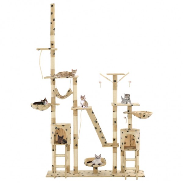 Rascador para gatos con poste de sisal 230-250 cm huellas beige