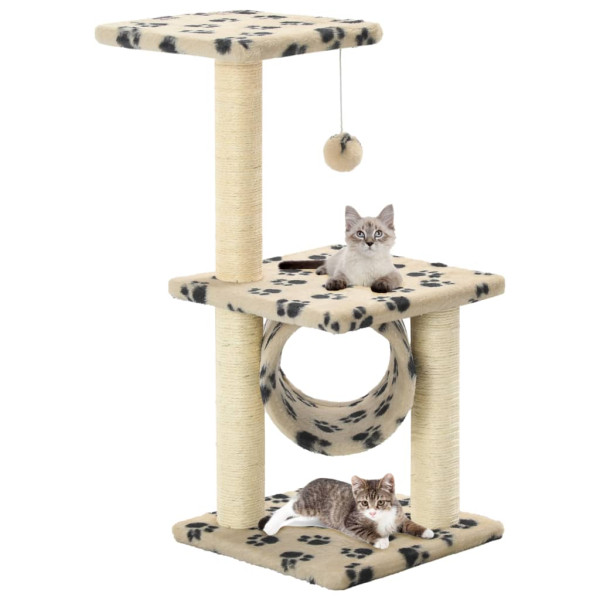 Rascador para gatos con poste de sisal 65 cm huellas beige