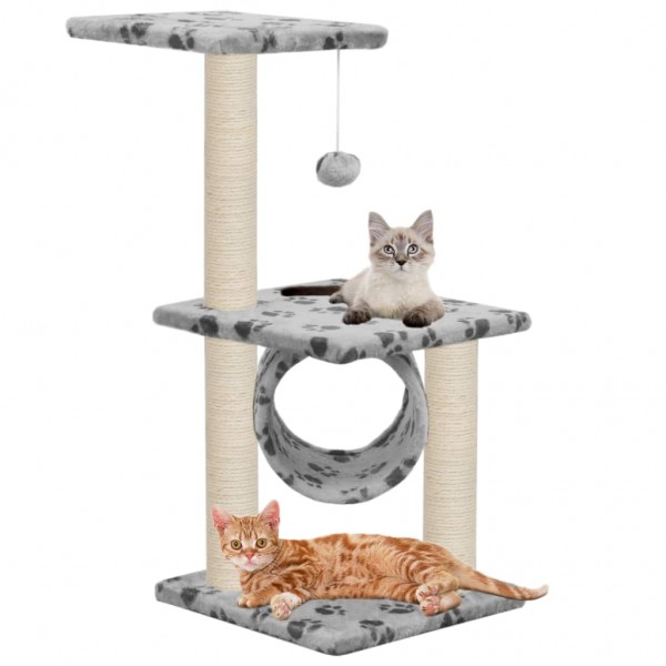 Rascador para gatos con poste de sisal 65 cm huellas gris