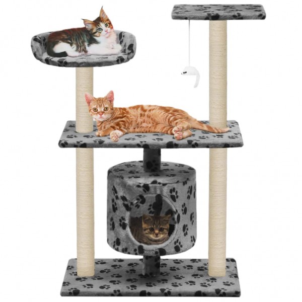 Rascador para gatos con poste de sisal 95 cm huellas gris