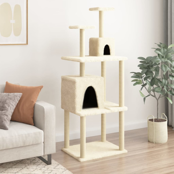 Rascador para gatos con postes de sisal color crema 167 cm