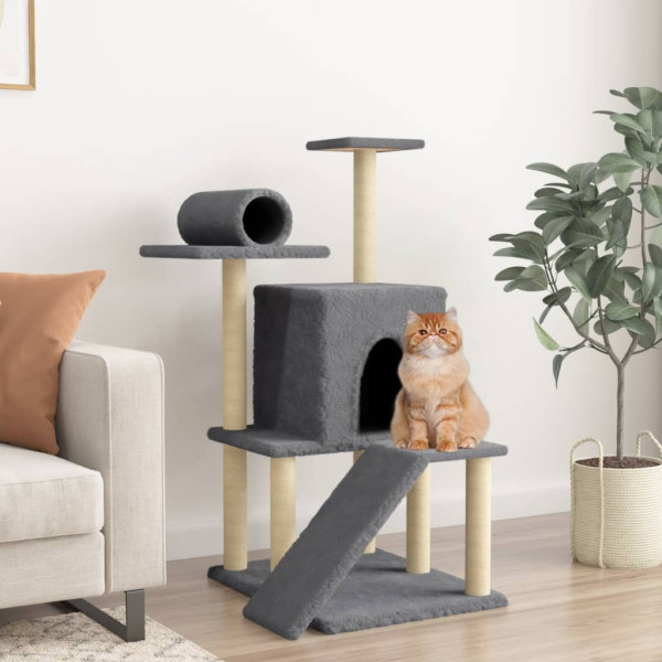 Rascador para gatos con postes de sisal gris oscuro 110.5 cm
