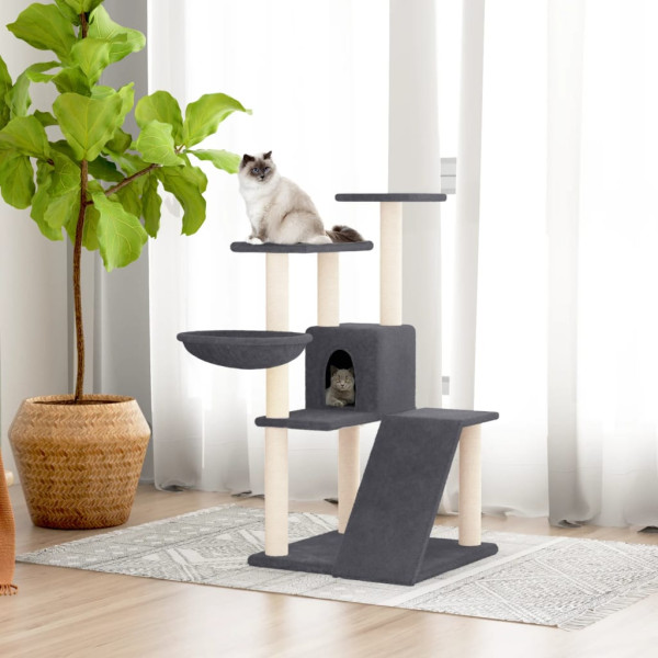 Rascador para gatos con postes de sisal gris oscuro 94 cm