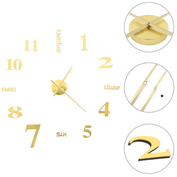 Reloj 3D de pared con diseño moderno 100 cm XXL dorado
