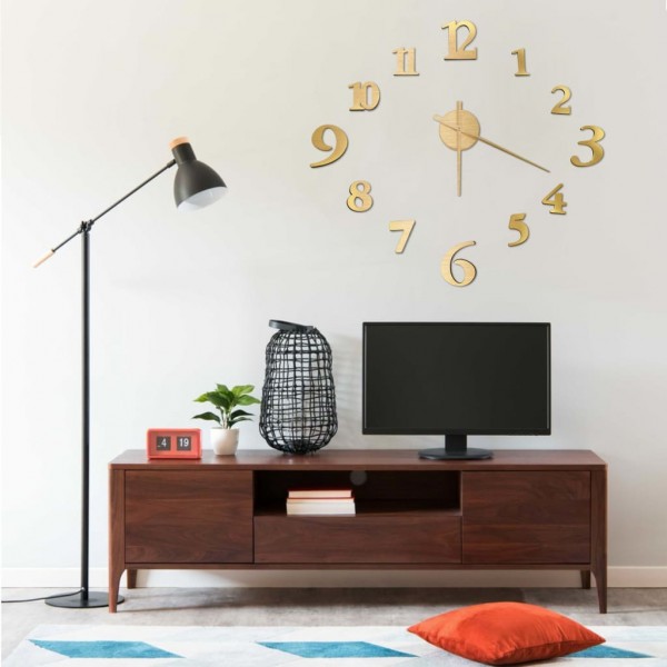 Reloj 3D de pared con diseño moderno dorado 100 cm XXL