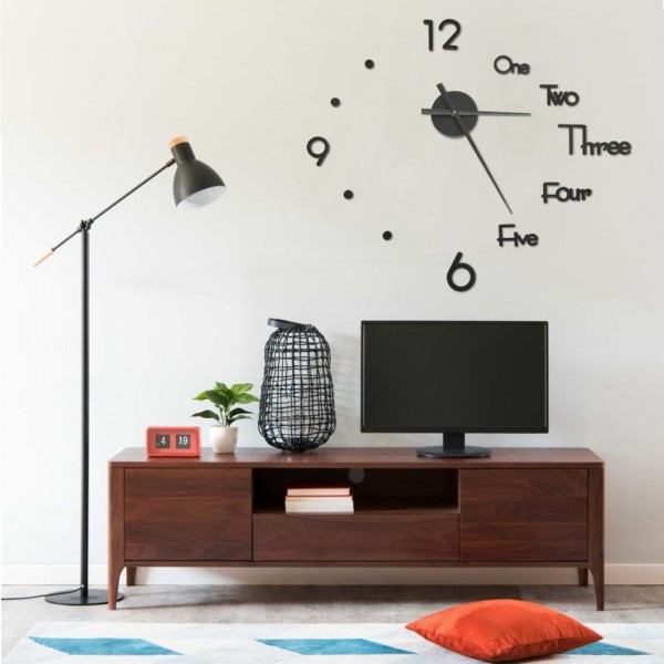 Reloj 3D de pared con diseño moderno negro 100 cm XXL