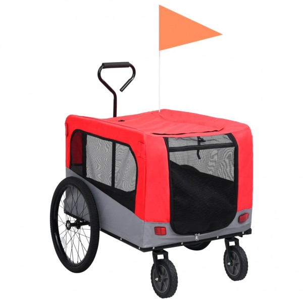 Remolque carro de bicicleta mascotas 2 en 1 rojo y gris