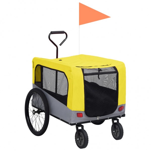 Remolque de bicicleta mascotas 2 en 1 amarillo y gris