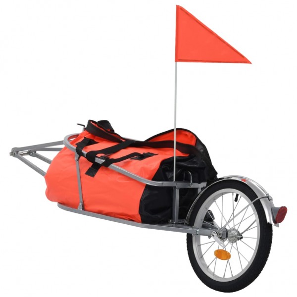 Remolque de bicicleta para equipaje con bolsa naranja y negro