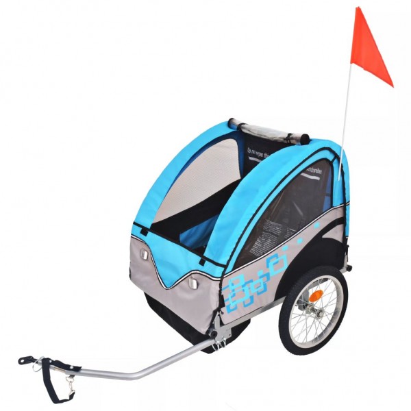 Remolque de bicicleta para niños gris y azul 30 kg