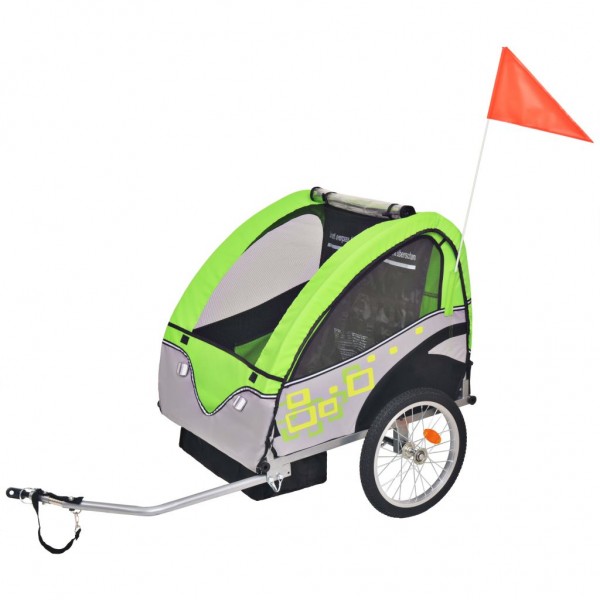 Remolque de bicicleta para niños gris y verde 30 kg